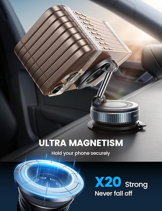 Lamicall Car Phone Holder - [70 LBS Strongest Suction] for Magsafe Car Mount, 360° Adjustable Suction Cup Phone Mount Dashboard Windshield Vacuum Magnetic Phone Holder for Car fit iPhone 17/16Pro Max