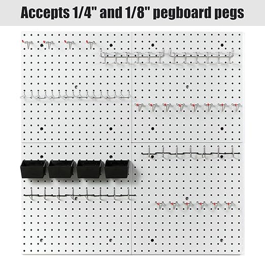 Pegboard Smith 16x16 inch Wall Organizer Pegboard Panels, Gray Metal Pegboard for Tool Storage, Workbench Tools Organization 