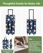 Foldable Rolling Bag, Portable Small Shopping Cart with Wheels, Collapsible Shopping Tote with Stylish Pattern for Market & Grocery Runs–Gift for Women & Seniors, Pro L, bluebfly