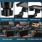 JPart Car Cup Holder Tray, Cup Holder Expander, 2 in 1 Detachable Car Food Tray with 360°Rotation Tray for Eating, Storage an