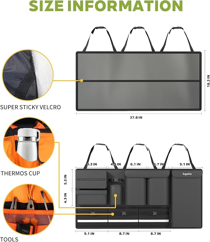 Backseat Hanging Trunk Organizer for SUVs, Cars, Trucks & MPVs | Multi-Pocket Storage with Anti-Slip Straps | Space-Saving Auto