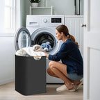 STORAGE MANIAC 1-Pack Large Laundry Hamper, 100L (26.4 Gal) Collapsible Laundry Basket with Bamboo Handles, Freestanding Wate