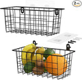 MaraFansie Hanging Kitchen Baskets Wire Storage Basket Adhesive and Screws Basket Over the Cabinet Door Organizer with Adhesi