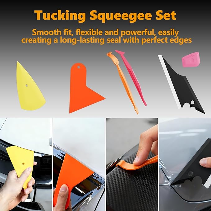 Window Tint Kit Vinyl Wrap Tool Kit Professional Film Car Wrapping Tools Includes Magnet Holders, Felt Squeegees, Plastic Scrapers, Cutting Knives, and Storage Bag