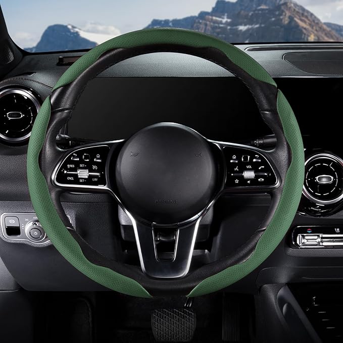 Car Steering Wheel Cover Leather Snap On 3Pcs Set Non-Slip Protector Wrap Steering Wheel Accessories 14.5-15 inch Universal G