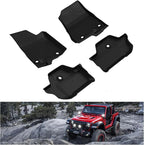 KIWI MASTER Floor Mats for 2018-2026 Jeep Wrangler JL 2-Door, OEM Replacement 82215202AE, Custom Fit All Weather Car Mats, Heavy Duty TPE Floor Liners, Front & Rear 2 Row, Black
