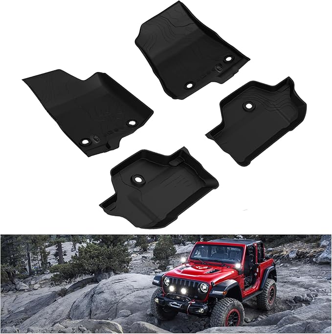 KIWI MASTER Floor Mats for 2018-2026 Jeep Wrangler JL 2-Door, OEM Replacement 82215202AE, Custom Fit All Weather Car Mats, Heavy Duty TPE Floor Liners, Front & Rear 2 Row, Black