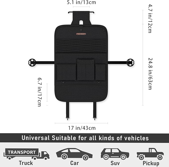 Aiuwo Car Backseat Organizer with Tablet Holder Storage Kick Mat Seat Protector,PU Leather Premium Car SeatBack Organizer r with Foldable Table for Kids Toddlers Travel (Carbon Black, Weave)