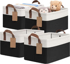 CHICVITA 4 Pack Storage Baskets for Shelves, Foldable Closet Baskets for Organizing, Fabric Storage Bins with Handles, Towel 