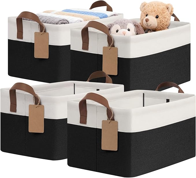CHICVITA 4 Pack Storage Baskets for Shelves, Foldable Closet Baskets for Organizing, Fabric Storage Bins with Handles, Towel 