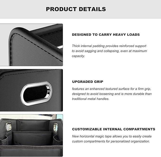 Car Storage Organizer, Waterproof Large Capacity Car Caddy Basket with Metal Handle & Movable Divider, Collapsible Multi-Pocket