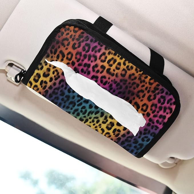 Car Tissue Holder Car Visor Organizer Tissue Box Holder for Car Sun Visor Organizer with Car Vehicle Accessories Essentials Interior for Women Men Gradient Leopard Print