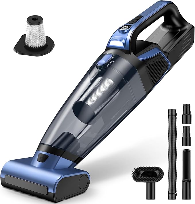 Pet Hair Handheld Vacuum Cordless: 20000PA High Power Car Vacuum with Motorized Brush and LED Light, Rechargeable Hand Held V