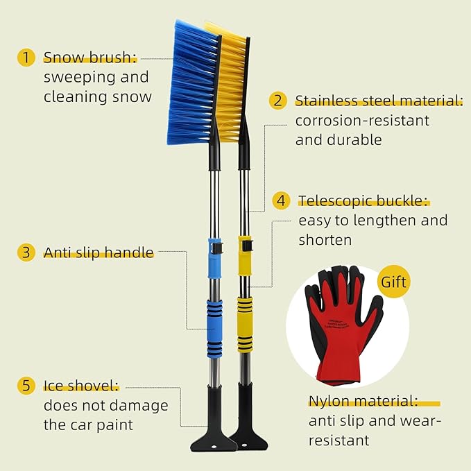 32" Telescoping Snow Brush for Car with Detachable Handle – an Extra-Wide Snow Brush and Ice Scraper for Car Windshield Window. The Ultimate Snow Scraper Brush for SUV & Trucks.