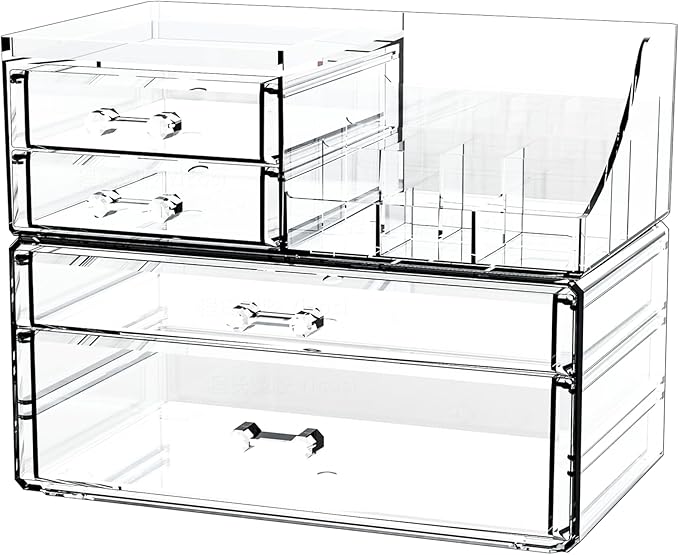 Small Make up Organizers and Storage with 4 Drawers,Clear Skincare Organizers,Cosmetic Storage for Dresser Top Organizer,Bath