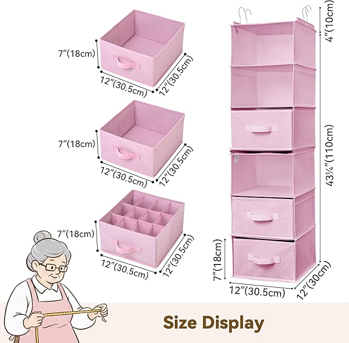 GRANNY SAYS Hanging Closet Organizer 6-Shelf, Separable to 2 Pack 3-Shelf Closet Storage Organizer with 4 Side Pockets, 3 Dif