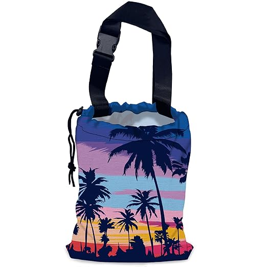 Palm Trees Car Garbage Bag,Sunset Waterproof Small Car Trash Bag Hanging Back of Seat,Drawstring Hanging Car Trash Bag with Adjustable Buckle for Car Accessories
