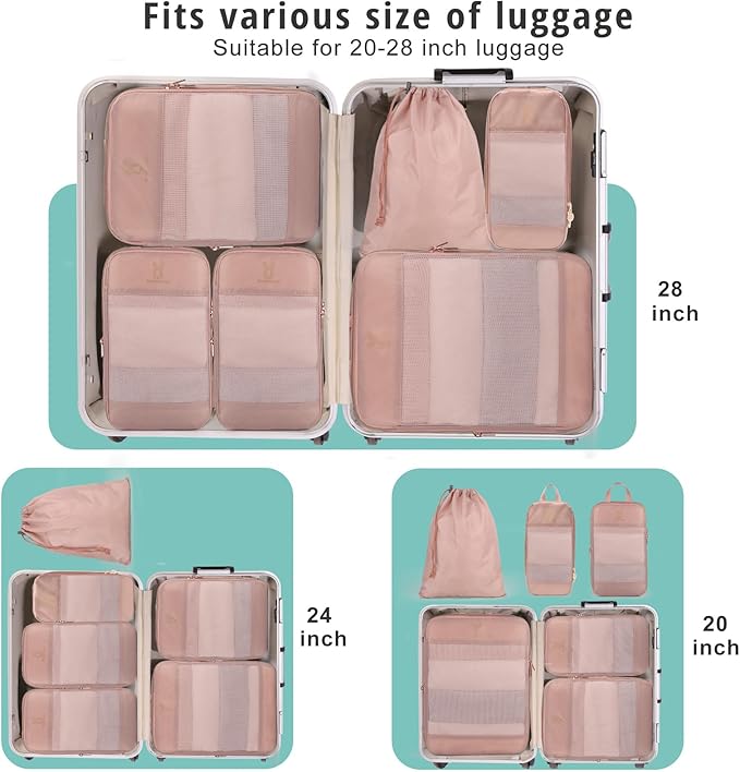 Compression Packing Cubes for Travel, Bunnychill Portable Zipper Packing Cube for Cloting, Expandable Space Saver Storage Lug