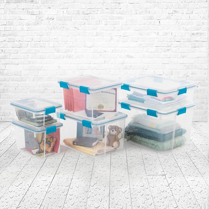Sterilite 12-Pack Gasket Box, Weather-Resistant Storage Bins with Latching Lids, 7.5 Quart - Heavy-Duty Organizing Containers