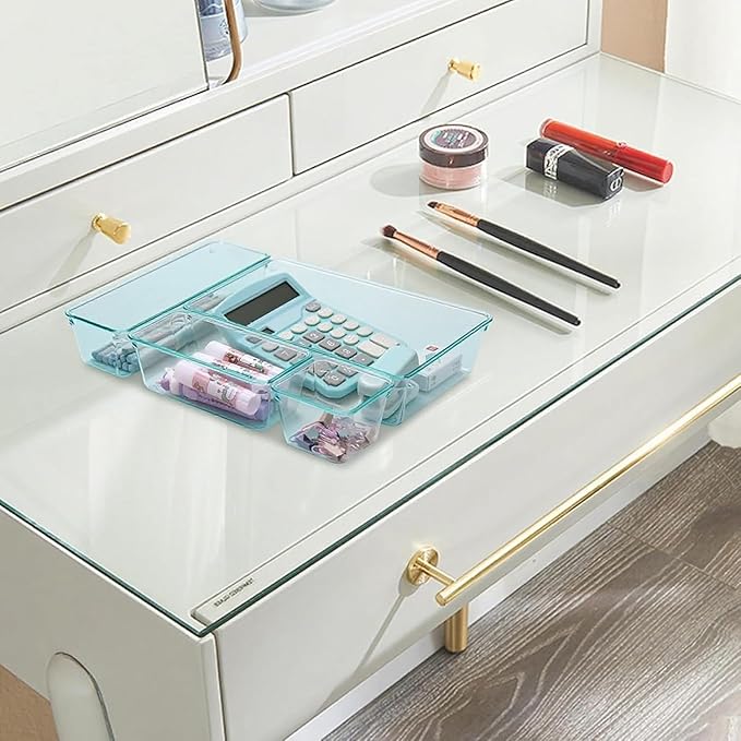 Kitchen Desk Drawer Organizers Storage for Office, Small Acrylic Vanity Trays Makeup Organizer for Drawer Bathroom Plastic Ma