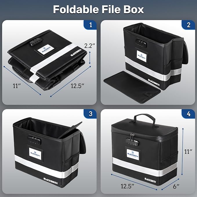 BlackSmith Fireproof Document Box With Lock, 4200°F Heat Resistant & IPX3 Waterproof Document Bag with Hanging File Organizer
