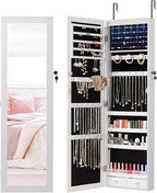DUMOS 6 LEDs Mirror Jewelry Cabinet, Wall or Door Mounted Jewelry Organizer, 47.2-Inch Tall Lockable Large Capacity Cosmetic 