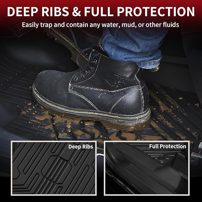 LASFIT Floor Mats for Ford F250 F350 F450 2017-2026 Crew Cab Front Bucket Seat | Rear W/Fold-Flat Storage All Weather Carpet Floor Super Duty Protector TPE Car Floor Liner, 1st & 2nd Row, 3pcs Black