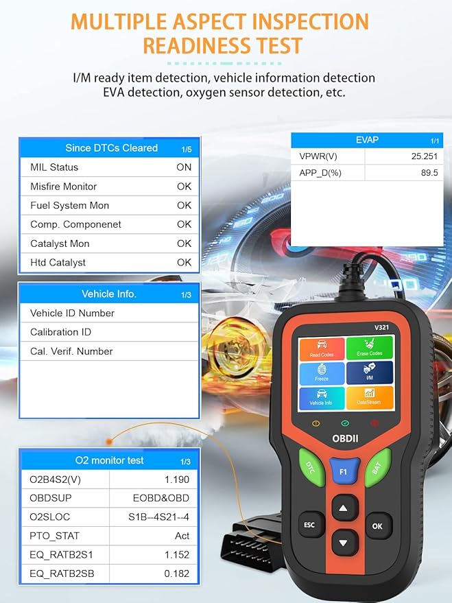 OBD2 Scanner - Car Code Reader Diagnostic Tool for Check Engine Light, Fault Code Reader & Reset, Real-Time Data, Voltage Test,
