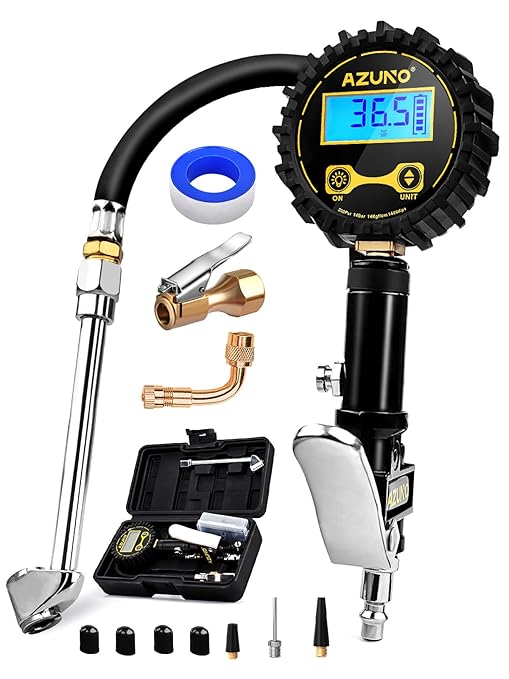 AZUNO Digital Tire Inflator with Pressure Gauge, 200 PSI, Heavy Duty Air Compressor Accessories, Comes with a Portable Carrying Box