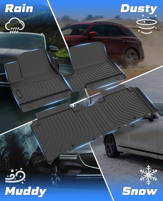 Sunsdrew Floor Mats for 2022-2024 Hyundai Ioniq 5 (Unmovable Console Only, Not for 2025), All Weather Floor Liners 1st & 2nd Row Car Mats Ioniq 5 Accessories TPE Rubber Raised Edge