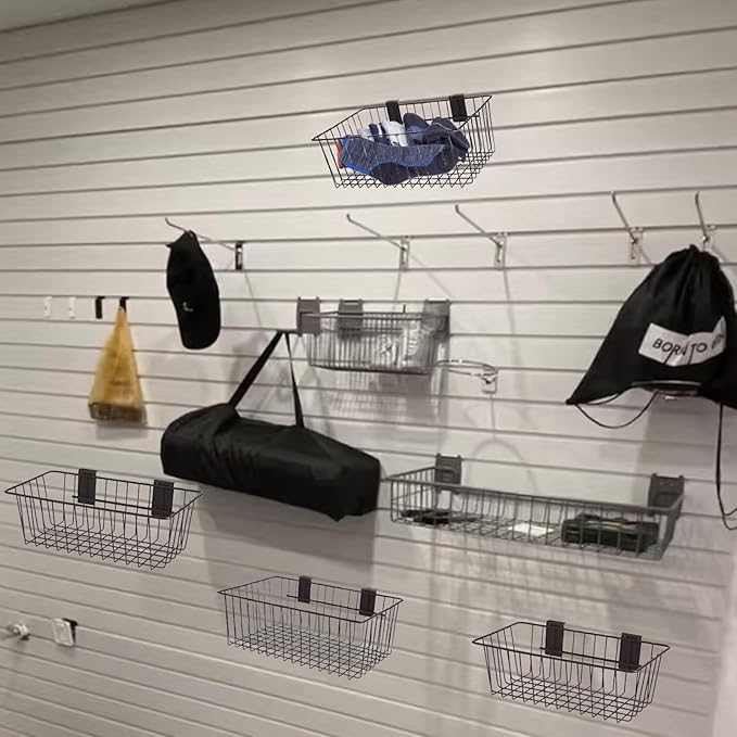 Polmart Slatwall Basket, Black (12⅝” x 6⅝", 4-Pack)