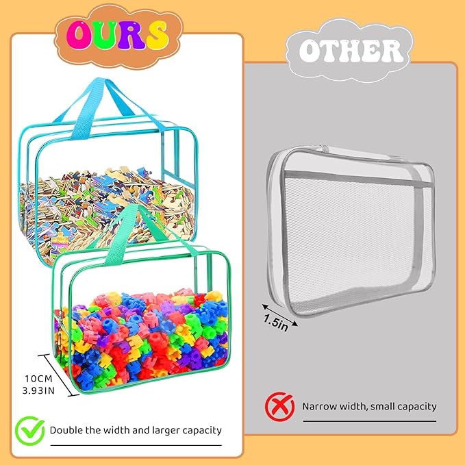 8 Packs 8 Colors Large Toy Storage Bags, Reusable Clear PVC Board Game Storage, Toy Organizers and Storage Bags with Zipper f