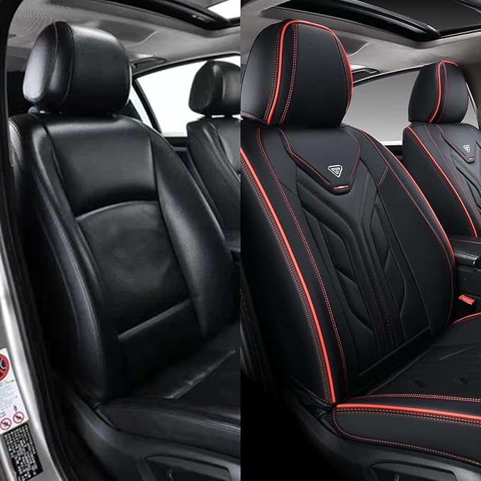 Coverado Front Car Seat Covers, 2Pcs Leather Seat Covers for Cars, Car Seat Protector Front Seats Only Auto Car Accessories F