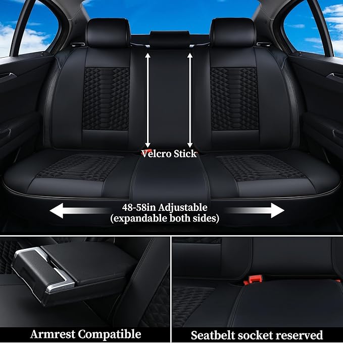 Coverado Car Seat Covers Full Set, 5 Seats Universal Seat Covers for Cars, Breathable Fabric& Faux Leather Auto Seat Cushions