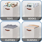 Temary Fabric Storage Cubes Storage Bins with Dual Leather Handles, 4 Pack Cube Baskets 13x13 Foldable Cube Organizers for Sh