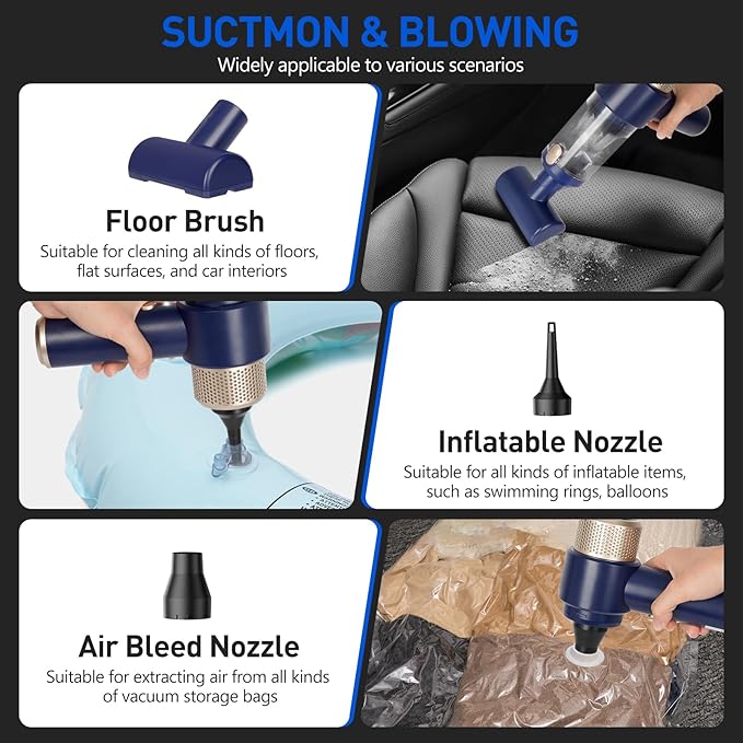 Sweetone Car Vacuum Portable Cordless, 15000 Pa Vacuum Cleaner and Air Duster, Handheld Car Vacuum Cleaner with Led Light and