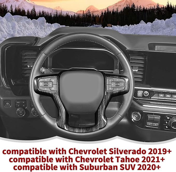 Steering Wheel Trim Cover Frame Decoration Interior Accessories Compatible with Chevrolet Silverado 2019-2023,for Chevrolet Tahoe 2021-2023,for Suburban SUV 2020-2023,Black wood grain