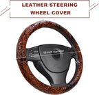 Sun Walker Leather Car Steering Wheel Cover, 15" Anti-Slip Crocodile Pattern Wheel Protector with Rose Grain, Comfortable Gri