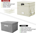 DocSafe File Box with Lock,Multi-Layer Fireproof Document Box Collapsible File Storage Organizer with Pockets/Handle,Large Po