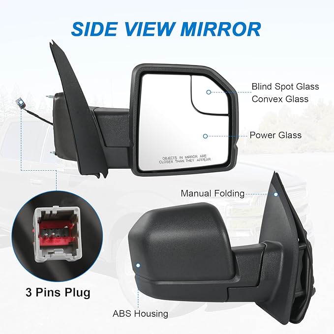 JDMSPEED Right Passenger Side View Mirror Compatible with 2015-2020 Ford F150 with Blind Spot Glass Power Black Without Turn 