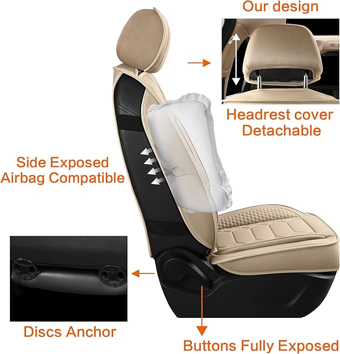 Leather Car Seat Covers Full Set, Waterproof Faux Leather Seat Covers for Cars, Non-Slip Car Interior Covers Universal Fit fo