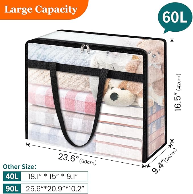 TasticTotes 6 Pack Clear Storage Bags for Comforter, Clothes & Bedding, Plastic Blanket Storage with Zipper and Handle, Movin