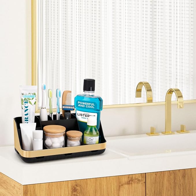 GFWARE Gold Toothbrush Holders for Bathrooms Countertop Organizer - Detachable 7 Slots Electric Toothbrush and Toothpaste Hol