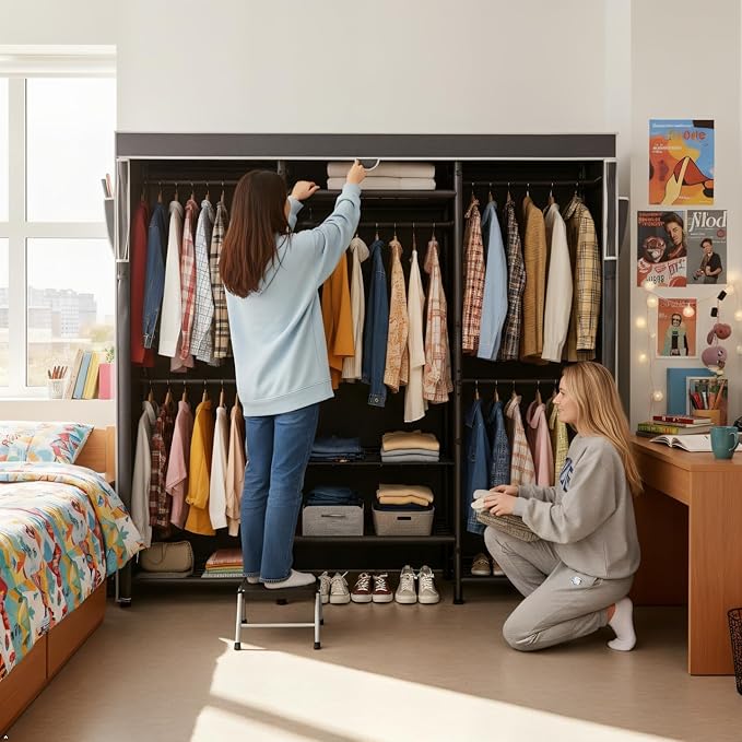 Raybee Clothes Rack with Cover,Portable Closet Heavy Duty,Metal Clothing Racks for Hanging Clothes Adjustable for Bedroom 66.