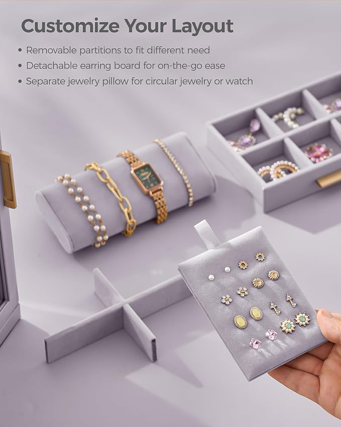 Glimmloop 360° Rotating Jewelry Box with 7 Drawers, Spacious Vertical Jewelry Organizer with Glass Window, Jewelry Storage Ca