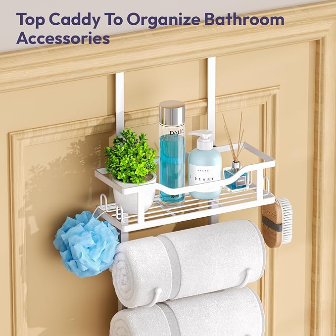 SWTYMIKI Over The Door Towel Rack - 9 Tier Towel Racks for Bathroom Wall Mounted, Towel Holder with Shelf, Hanging Rolled Tow