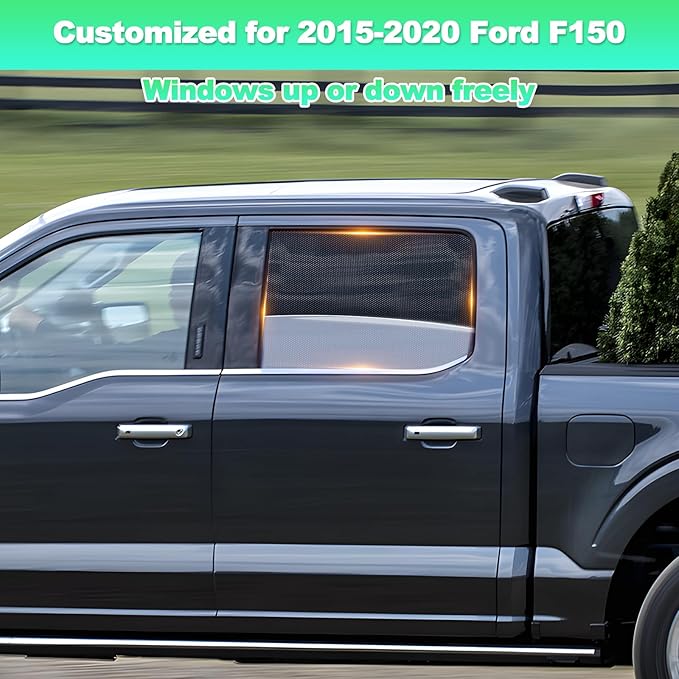 2015-2020 f150 Window Shades - Rear Side Window Sun Shade for Baby, Breathable Mesh Car Privacy Window Covers, UV Protection and Heat Insulation for Road Trips, Napping, Camping (2 PCS)