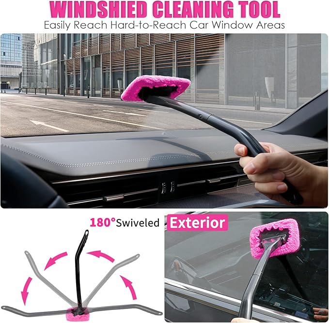 Viewsun 20PCS Car Cleaning Kit, Pink Car Interior Detailing Kit with Drill Brush Set, Windshield Cleaning Tool, Detailing Bru