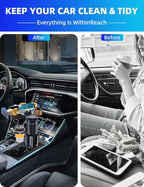 Car Cup Holder Tray, 10 Inch 4-in-1 Cup Holder Tray, 360° Rotating Drink Holder Expander with Detachable Food Tray & Phone Ho