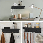 2 Pieces Key Holder for Wall Rustic Key and Mail Organizer 6 Key Hooks with Shelf Small Key Rack with Tray Adhesive Key Hange